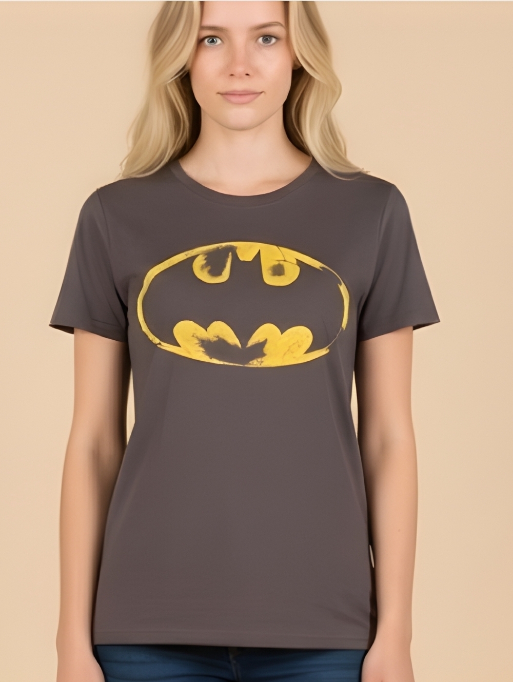 Vintage Batman Tee Size Medium Gray with Yellow Logo Unisex